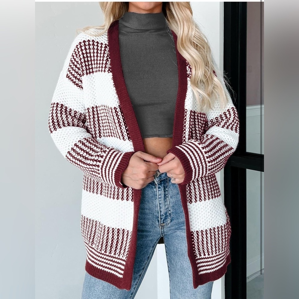 VIMPUNEC Cardigan Sweaters for Women Color Block Knit Striped 058 - Picture 3 of 4
